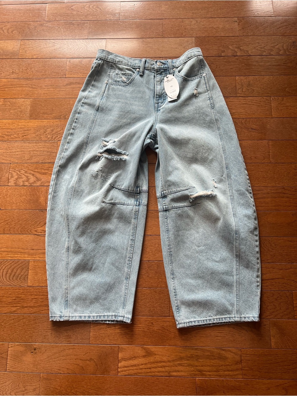 ❤️SCOOP HIGH RISE DISTRESSED BARREL JEAN-LIGHT WASH-10❤️